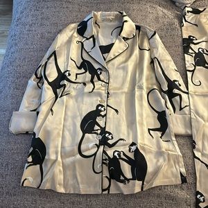 Olivia von Halle 100% Silk  Lila Monkey-Print Pajama Set